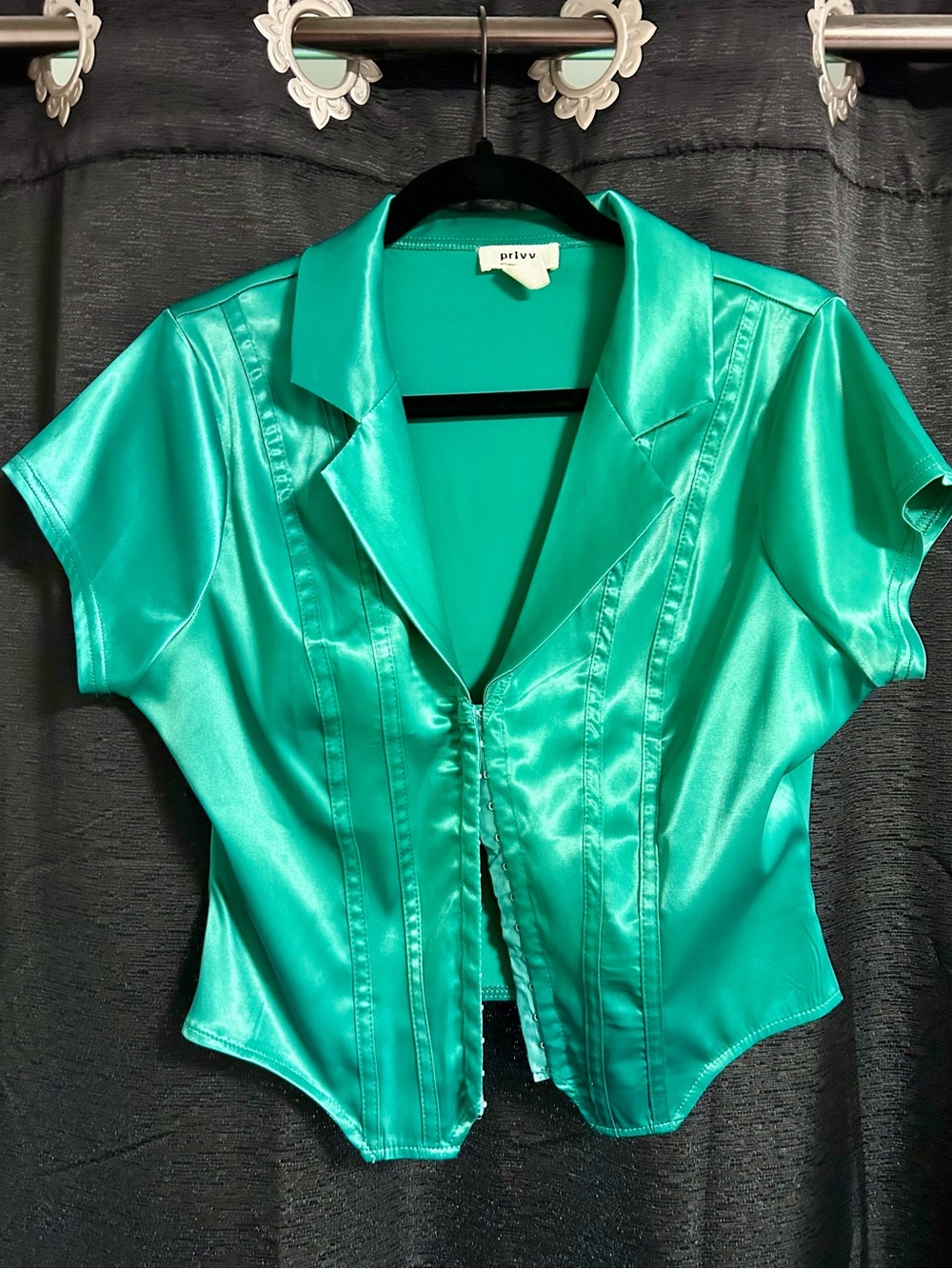 Privy Satin Short Sleeve Blouse